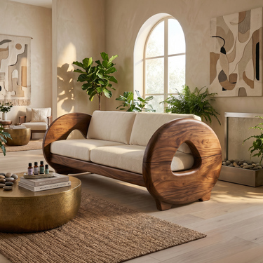 Sculptural Circular Arm Sofa Wellness Retreat Interior