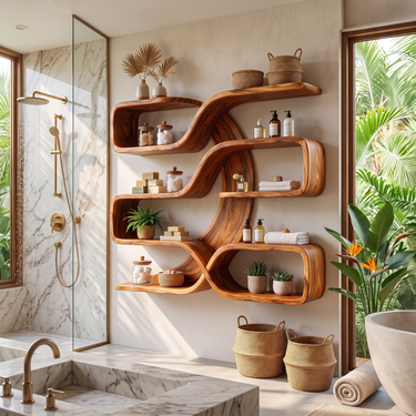 Organic Curved Wood Wall Shelves for Living Room