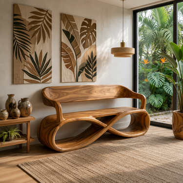 Sculptural Wooden Bench Modern Living Room