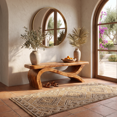 Mediterranean Wood Bench For Entryway Living Room