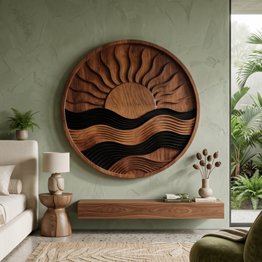 Mid Century Sunset Wave Wall Art For Interior