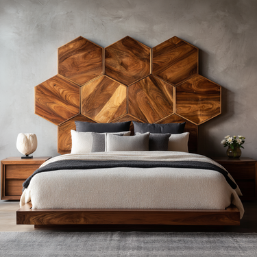 Geometric Hexagon Wood Headboard For Contemporary Bedroom Interior