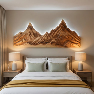 Rustic Mountain Wall Art Sculpture Hand Carved For Bedroom And Living Room