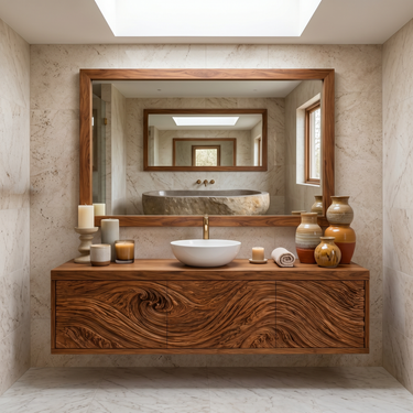 Modern Bathroom Vanity With Exquisitely Carved Front For Spa Bathroom