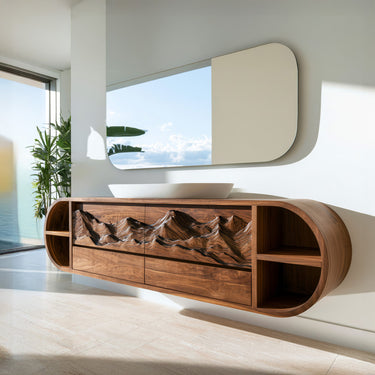 Modern Mountain Carved Floating Bathroom Vanity For Luxury Bathroom