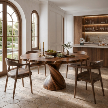 Modern Wooden Dining Table With Twisted Pedestal For Kitchen