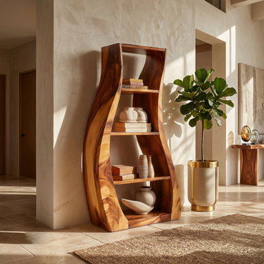 Minimalist Sculpted Wooden Accent Shelf With Flowing Silhouette