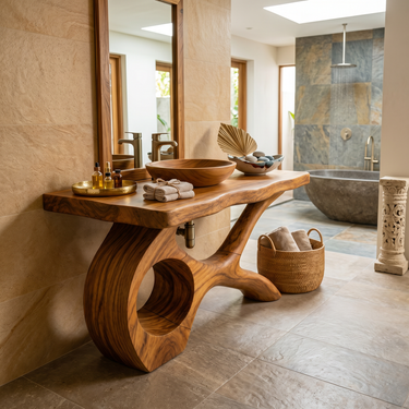 Floating Natural Wood Vanity Unit For Master Bath
