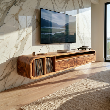Floating Walnut TV Cabinet Vinyl Record Storage