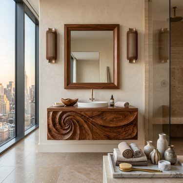 Modern Bathroom Vanity With Spiral Carved Front For Master Bathroom