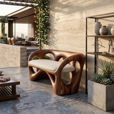 Organic Wooden Bench Contemporary Sunroom