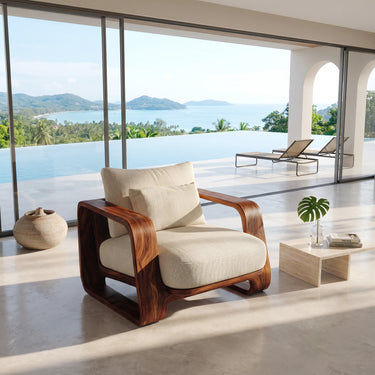 Organic Wooden Wide Armchair For Living Room