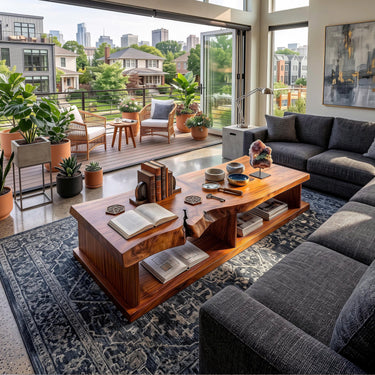 Live Edge Storage Coffee Table For Apartment Lounge
