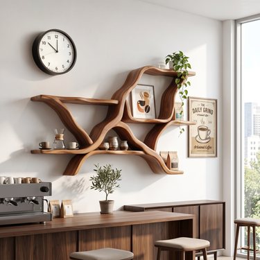 Mid Century Floating Display Shelves for Coffee Bar