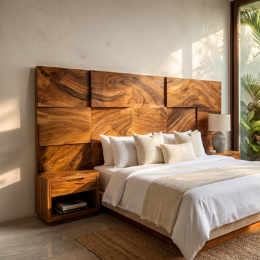 Modern Mosaic Wood Headboard For Neutral Bedroom