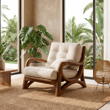 Mediterranean Modern Wooden Armchair For Sunroom