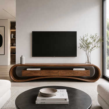 Modern Luxury Curved Media Console For Living Room