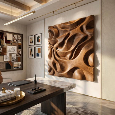 Luxury Sculptural Relief Wood Wall Art Executive Office Interior Design