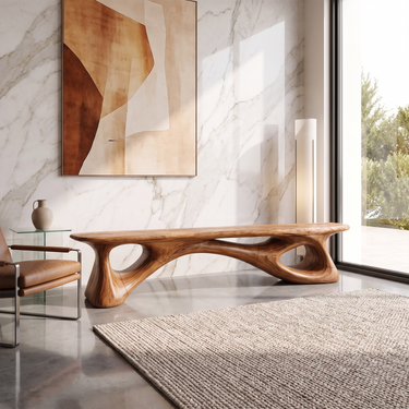 Sculptural Wooden Bench For Living Room Entryway