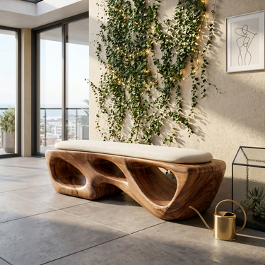 Curved Solid Wood Bench Luxury Living Room