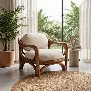 Sculptural Wooden Accent Chair For Reading Room