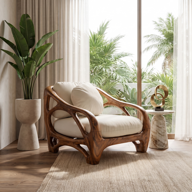 Contemporary Sculptural Wood Chair For Living Room