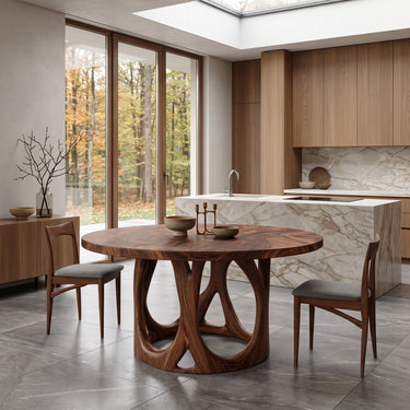 Modern Round Dining Table With Carved Sculptural Leg For Kitchen