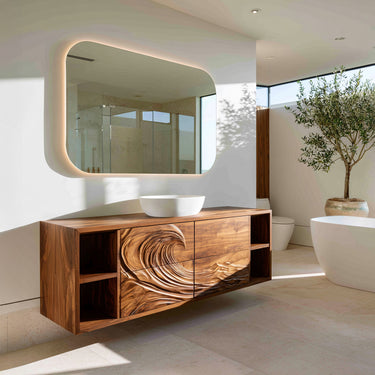 Modern Ocean Wave Bathroom Vanity With Open Storage For Bathroom