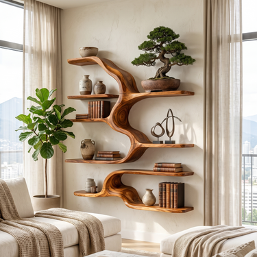 Japandi Floating Display Shelves for Living Room