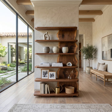 Scandinavian Natural Wood Standing Shelf For Corner Space