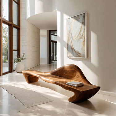 Contemporary Sculptural Bench With Raised Backrest For Entryway