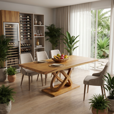 Light Wood Gathering Table For Tropical Dining Room