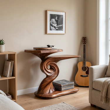 Sculptural Record Player Console For Listening Room