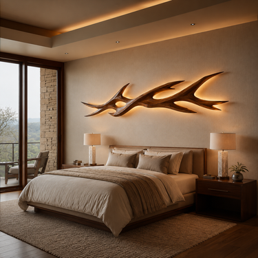 Rustic Wooden Wall Mounted Light With Branch Form For Bedroom