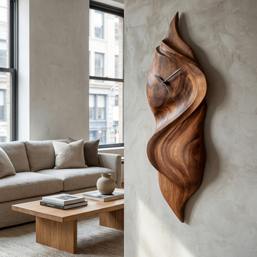 Handcrafted Sculptural Wooden Wall Clock For Cozy Bedroom