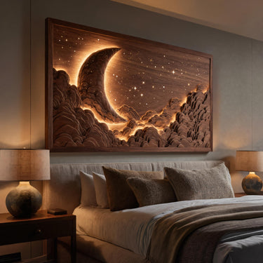 Handcrafted Moon Stars Wooden Wall Art For Bedroom