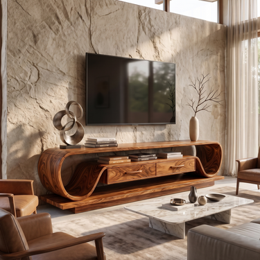 Contemporary Curved Media Console For Living Room