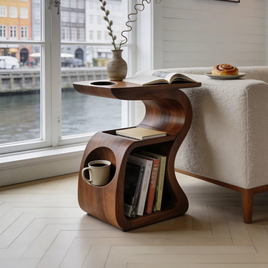 Mid Century Crescent Accent Table For Lounge Corner Area