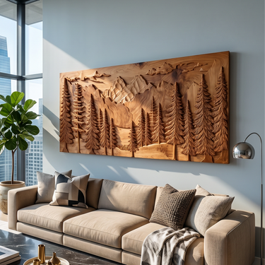 Luxury Carved Pine Forest Wood Wall Art Lodge Interior Decor