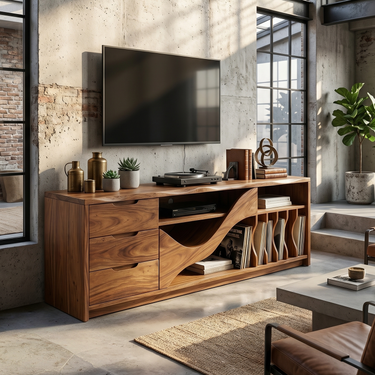 Industrial Wooden TV Cabinet Contemporary Loft Living