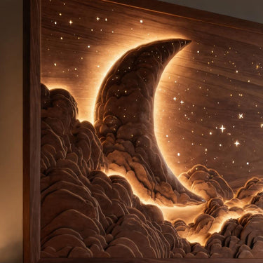 Handcrafted Moon Stars Wooden Wall Art For Bedroom