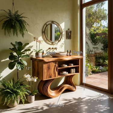 Scandinavian Carved Vanity With Display Shelf For Interior