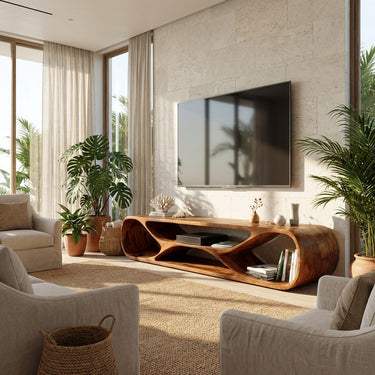Contemporary Curved Wood TV Stand For Modern Living Room