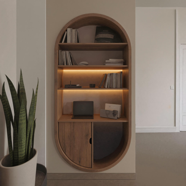 Arched Wooden Wall Bookshelf With Storage For Living Room