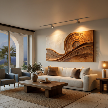 Modern Wood Layered Wave Wall Art For Hallway
