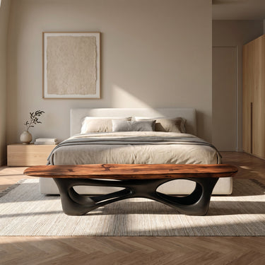 Curved Wooden Statement Bench For Modern Apartment