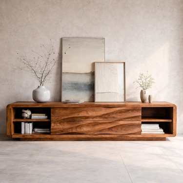 Quiet Luxury Low Sculpted Sideboard For Living Room
