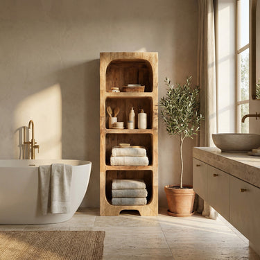 Minimalist Wooden Bathroom Cabinet With Four Tiers For Interior Decor