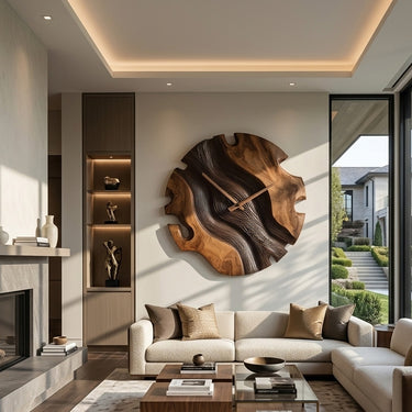 Elegant Sculptural Wooden Wall Clock For Living Room