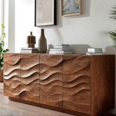 Sculptural Sideboard With Wave Carved Front For Living Room